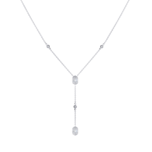Palace Baguette Y Diamond Pendant Necklace 18K White Gold 