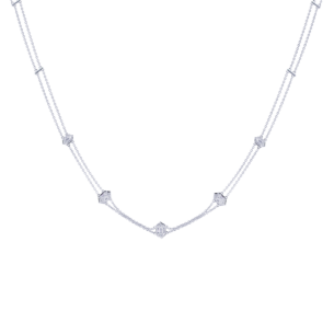 Palace Baguette Double Diamond Necklace 18K White Gold 