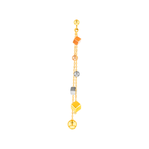 Cubes Multi Chain Drop Earrings in 18K Yellow, White & Rose Gold 