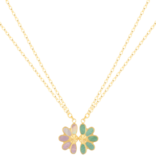 Damas Children's Coloured Mother Of Pearl Two Pieces Half Flower Promise Necklace In 18K Yellow Gold 