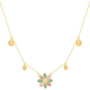 Damas Children's Flower Coloured Mother Of Pearl Necklace In 18K Yellow Gold 