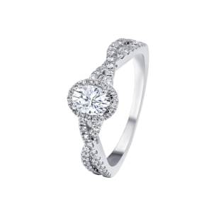 Damas Engagement 0.5 Carat Oval Cut Diamond Engagement  Ring With Double Overlapping Diamond Studded Band 