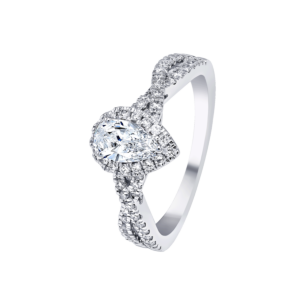 Damas Engagement 0.5 Carat Pear Cut Diamond Engagement Ring With Double Overlapping Diamond Studded Band 