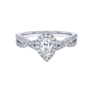 Damas Engagement 0.5 Carat Pear Cut Diamond Engagement Ring With Double Overlapping Diamond Studded Band 