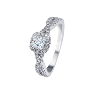 Damas Engagement 0.5 Carat Princess Cut Diamond Engagement Ring With Double Overlapping Diamond Studded Band 