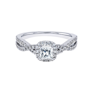 Damas Engagement 0.5 Carat Princess Cut Diamond Engagement Ring With Double Overlapping Diamond Studded Band 