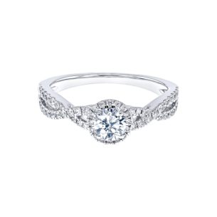Damas Engagement 0.5 Carat Round Brilliant Diamond Engagement Ring With Double Overlapping Diamond Studded Band 