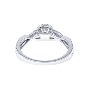 Damas Engagement 0.5 Carat Round Brilliant Diamond Engagement Ring With Double Overlapping Diamond Studded Band 
