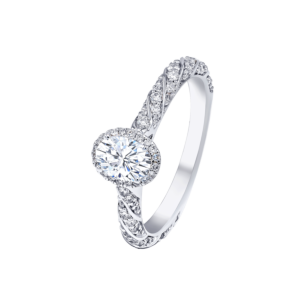 Damas Engagement 0.5 Carat Oval Diamond Engagment Ring With Twisted Diamond Studded Band 