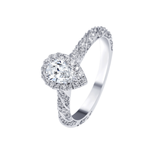 Damas Engagement 0.5 Carat Pear Diamond Engagment Ring With Twisted Diamond Studded Band 