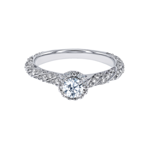 Damas Engagement 0.3 Carat Round Brilliant Cut Diamond Engagement Ring With Twisted Diamond Studded Band 