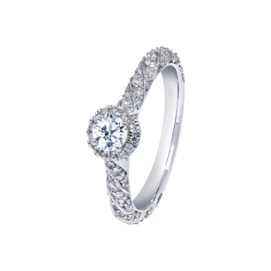 Damas Engagement 0.5 Carat Round Brilliant Cut Diamond Engagement Ring With Twisted Diamond Studded Band 
