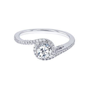 Damas Engagement 0.3 Carat Round Brilliant Diamond Engagment Ring With Spiral Diamond Studded Band 
