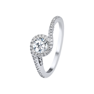 Damas Engagement 0.5 Carat Round Brilliant Diamond Engagment Ring With Double Spiral Diamond Studded Band 