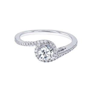 Damas Engagement 0.5 Carat Round Brilliant Diamond Engagment Ring With Double Spiral Diamond Studded Band 