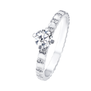 Revolve Signature Design 0.4 Carat Round Brilliant Diamond Engagment Ring Discs Diamond Studded Band 