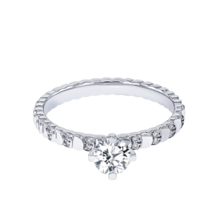 Revolve Signature Design 0.4 Carat Round Brilliant Diamond Engagment Ring Discs Diamond Studded Band 