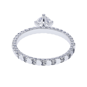Revolve Signature Design 0.7 Carat Round Brilliant Diamond Engagment Ring Discs Diamond Studded Band 