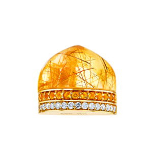 Dome Majesty Golden Rutilated Stone and Citrine Diamond Stud Earrings 
