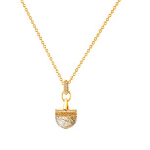 Dome Majesty Golden Rutilated Stone and Citrine Diamond Necklace 
