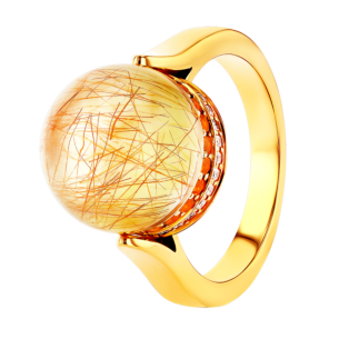 Dome Majesty Golden Rutilated Stone and Citrine Diamond Ring 