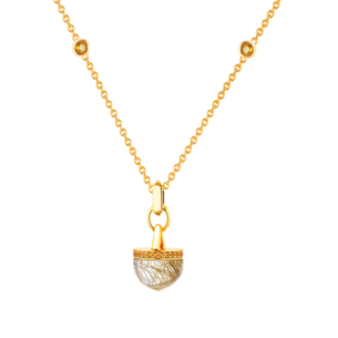 Dome Nobel Golden Rutilated Stone and Citrine Diamond Necklace 