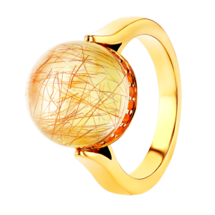 Dome Nobel Golden Rutilated Stone and Citrine Pave Ring 