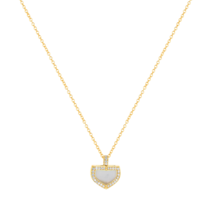 Dome Art Deco Yellow Gold Necklace with Mother of Pearl and Diamond