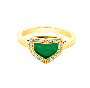 Dome Art Deco Yellow Gold Ring with Malachite and Diamond