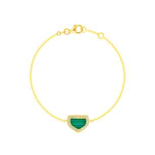 Dome Art Deco Yellow Gold Bracelet with Malachite and Diamond