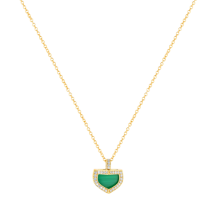 Dome Art Deco Yellow Gold Necklace with Malachite and Diamond