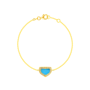 Dome Art Deco Yellow Gold Bracelet with Turquoise and Diamond