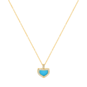 Dome Art Deco Yellow Gold Necklace with Turquoise and Diamond