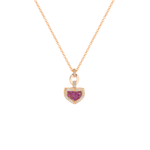 Dome Mosaic 18k Rose Gold Pink Sapphire and Diamond Necklace