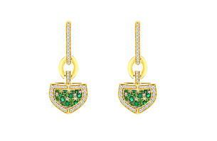 Dome Mosaic 18k Yellow Gold Peridot, Tsavorite, Emerald and Diamond Earrings