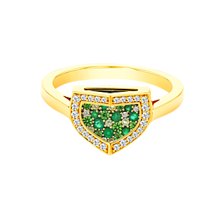 Dome Mosaic 18k Yellow Gold Peridot, Tsavorite, Emerald and Diamond Ring
