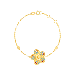 Farfasha Bloom Blue & Orange Enamel Bracelet 18K Yellow Gold 