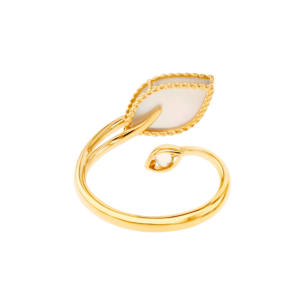 خاتم فرفشة فوغليا من الذهب الوردي عيار 18 قيراط مع عرق اللؤلؤ الأبيض وحجر الكوراتز الليموني.