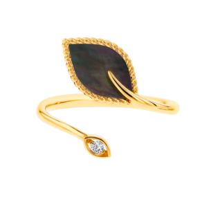 خاتم فرفشة فوغليا من الذهب الوردي عيار 18 قيراط مع عرق اللؤلؤ الأسود والألماس.