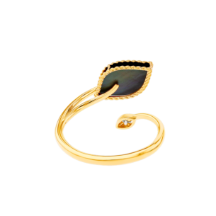 خاتم فرفشة فوغليا من الذهب الوردي عيار 18 قيراط مع عرق اللؤلؤ الأسود والألماس.