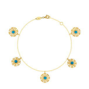 Farfasha Sunkiss Anklet in 18K Yellow Gold With Five Arfaj Flowers studded with Turquoise