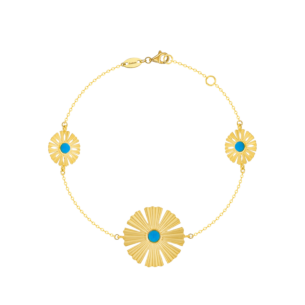 Farfasha Sunkiss Bracelet in 18K Yellow Gold With Three Arfaj Flowers and Turquoise