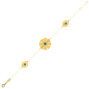 Farfasha Sunkiss Bracelet in 18K Yellow Gold With Three Arfaj Flowers and Turquoise