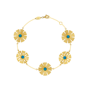Farfasha Sunkiss Bracelet in 18K Yellow Gold With Five Arfaj Flowers and Turquoise