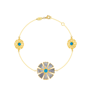 Farfasha Sunkiss Bracelet in 18K Yellow Gold With Three Arfaj Flowers, Turquoise and White MOP