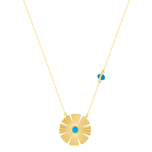 Farfasha Sunkiss Necklace in 18K Yellow Gold With an Arfaj Flower and Turquoise