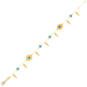 Farfasha Sunkiss Bracelet in 18K Yellow Gold With Two Arfaj Flowers, Flower Buds, and Turquoise