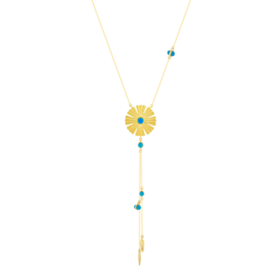Farfasha Sunkiss Necklace in 18K Yellow Gold With an Arfaj Flower, Flower Buds, and Turquoise