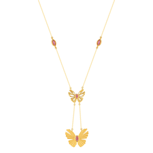 Farfasha Sunkiss Dual Butterfly Necklace in 18K Yellow Gold and Pink Tourmaline