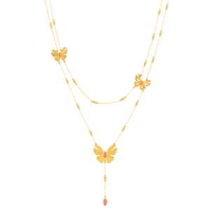 Farfasha Sunkiss Butterfly Dual Layered Necklace in 18K Yellow Gold and Pink Tourmaline